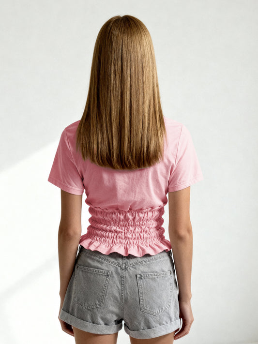 Ruched Waist Pink T-shirt
