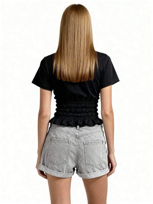 Ruched Waist Black T-shirt