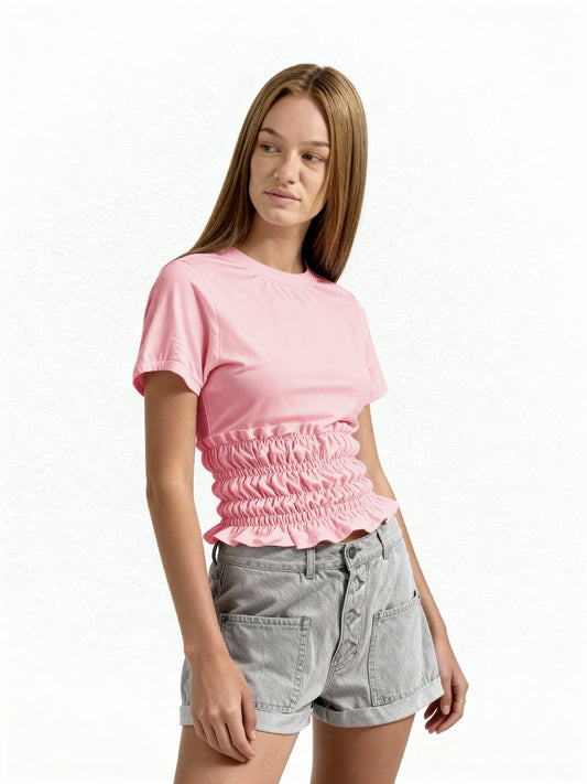 Ruched Waist Pink T-shirt