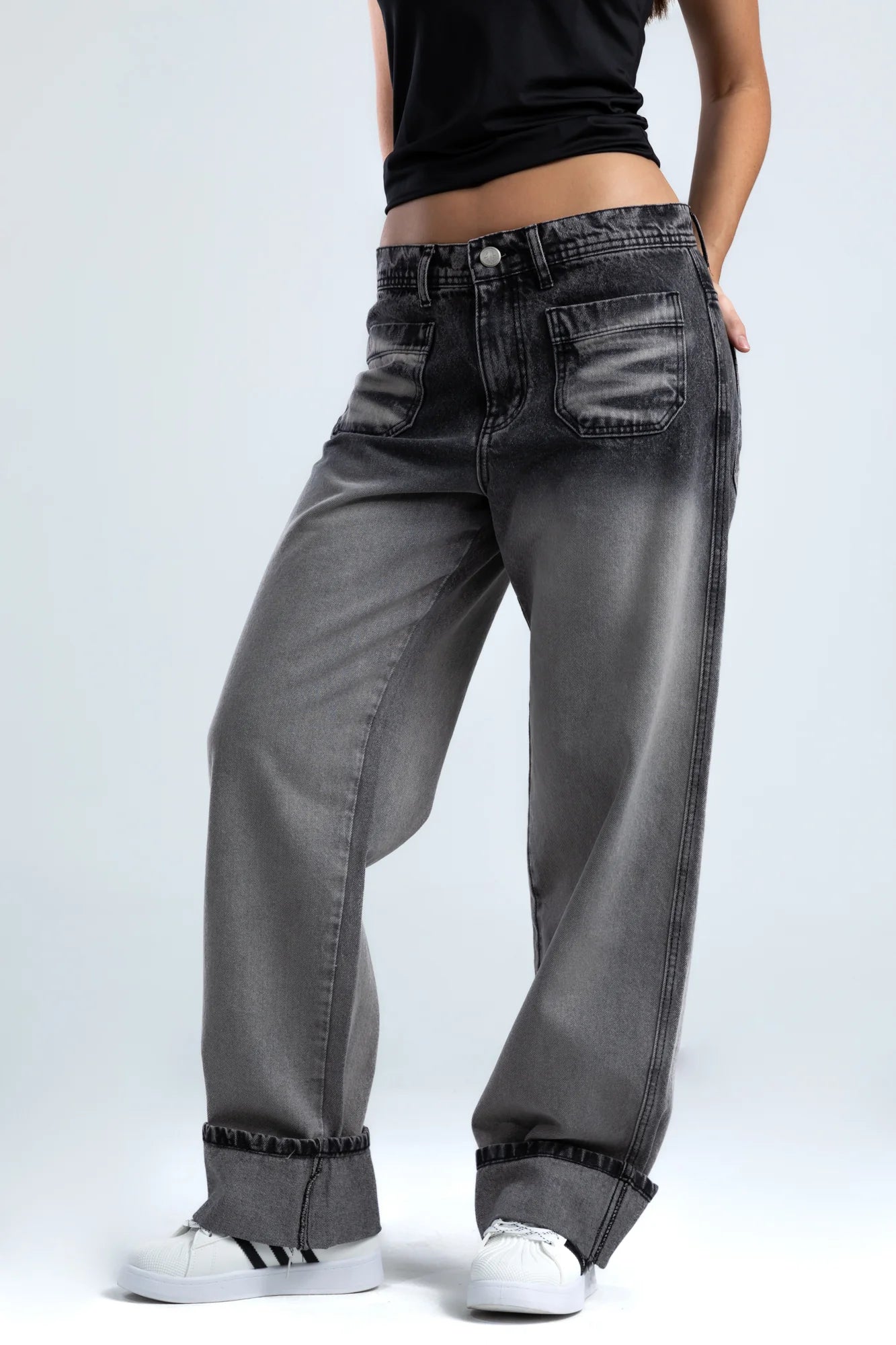 Washed Wide-Leg Denim