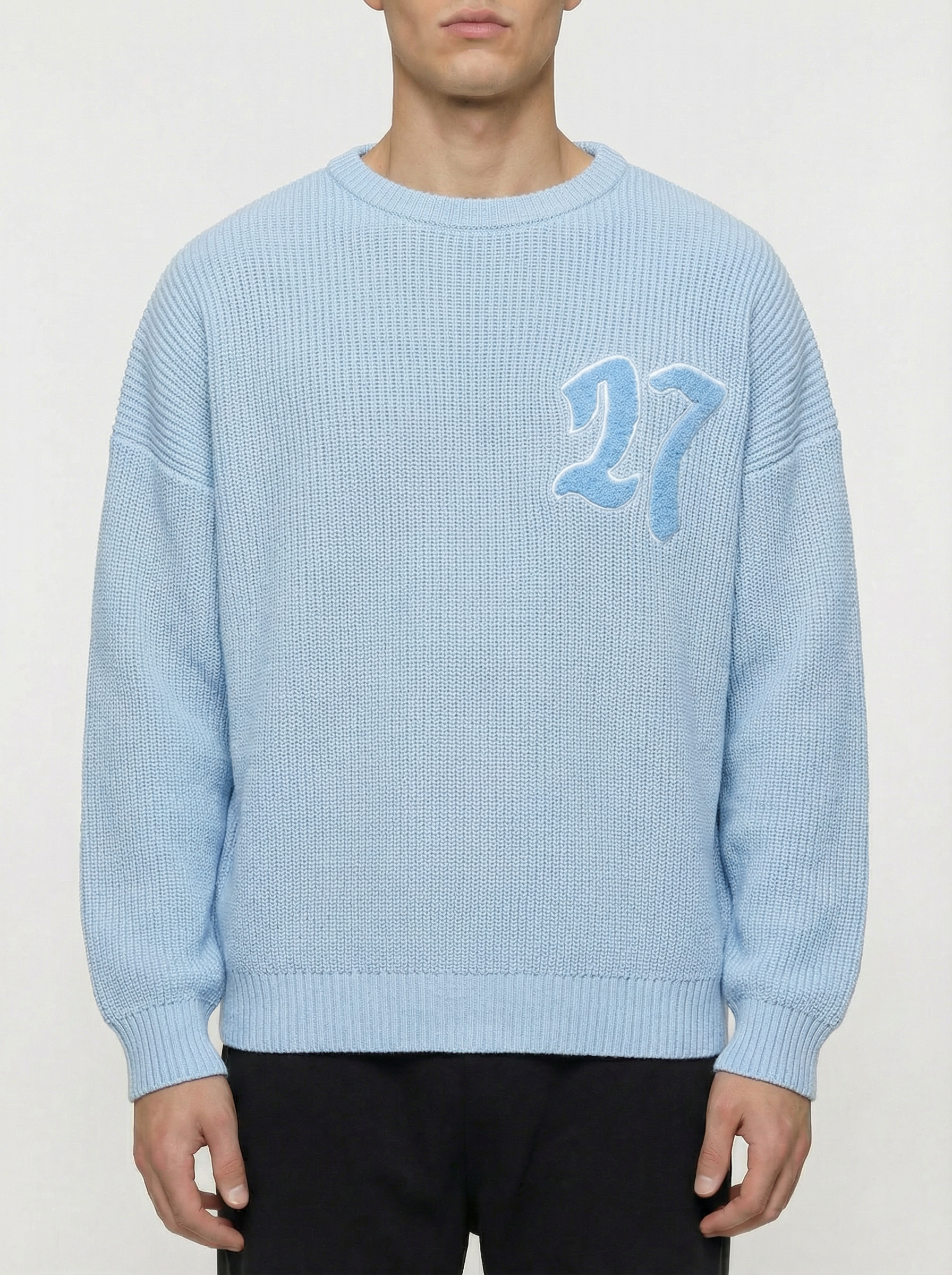 sky blue sweater