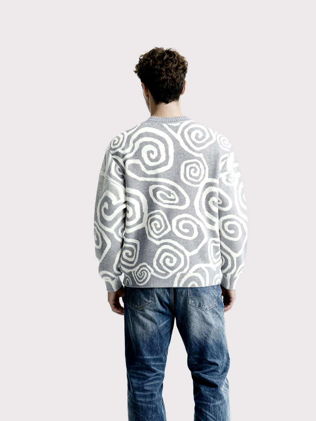 Grey Spiral Pattern Knit Sweater 12054