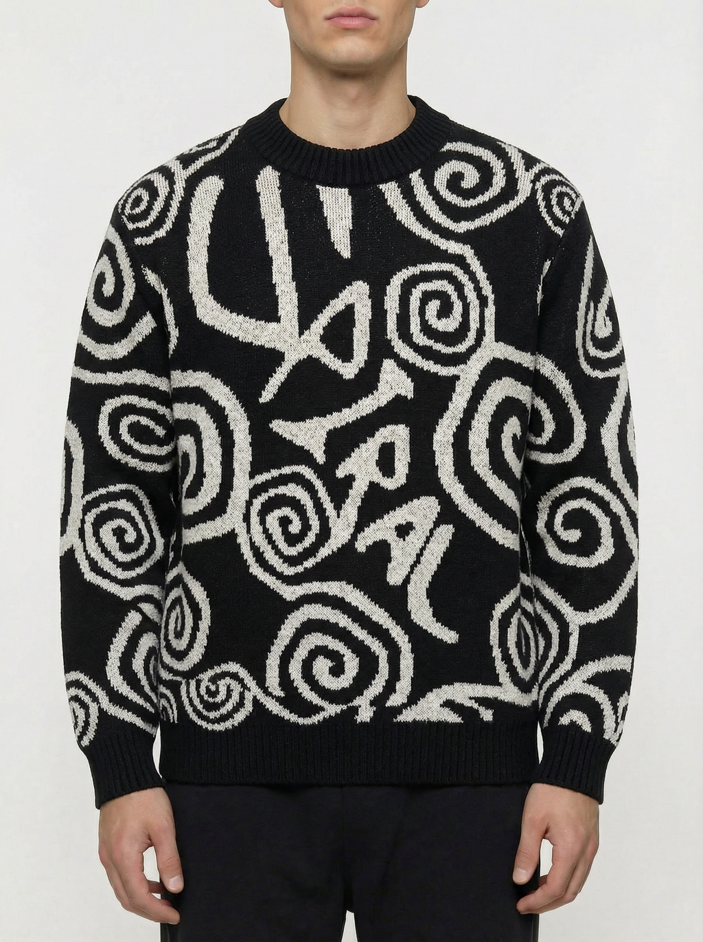black Spiral Pattern Knit Sweater 12054