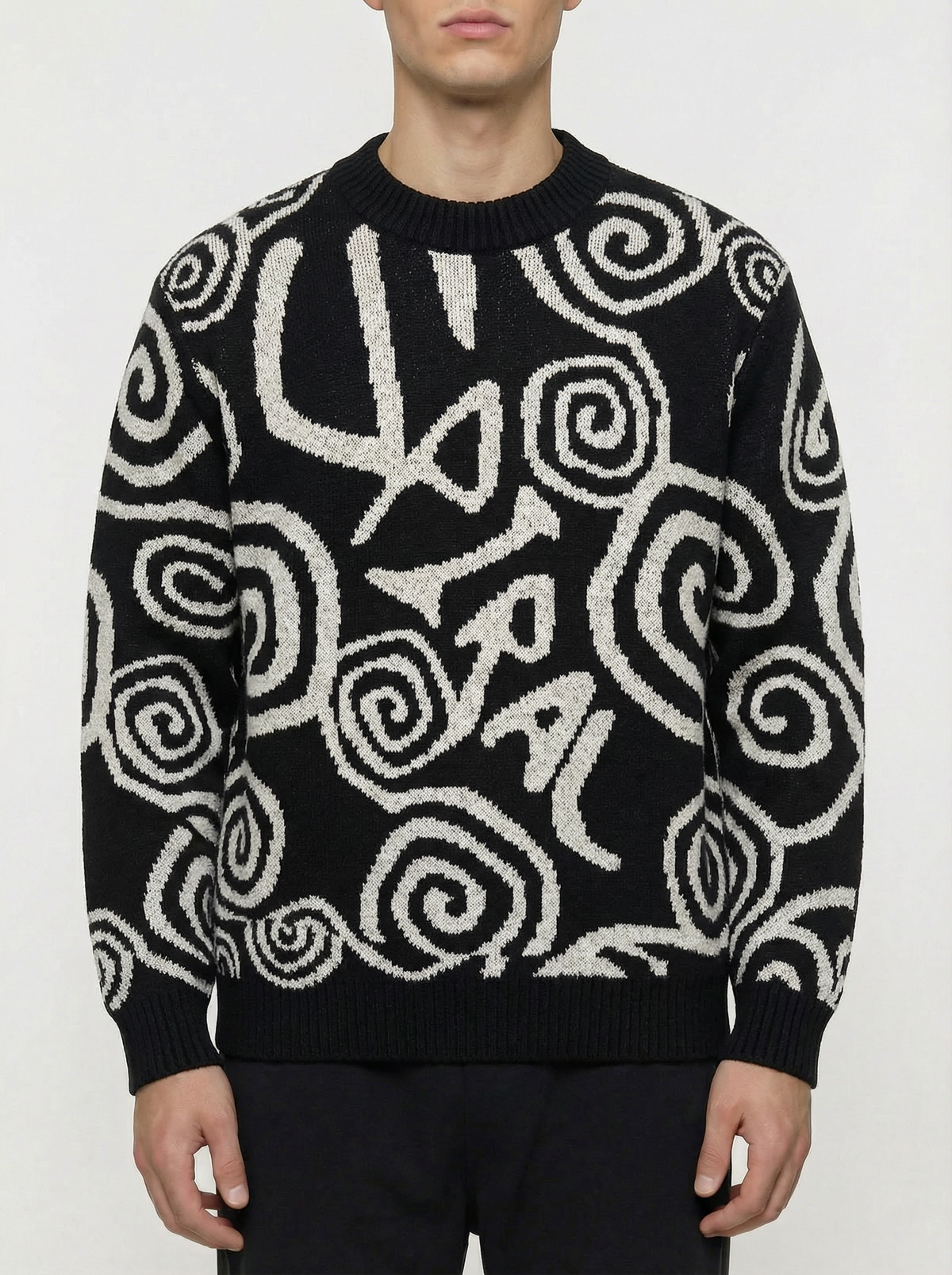black Spiral Pattern Knit Sweater 12054 – GenZ's