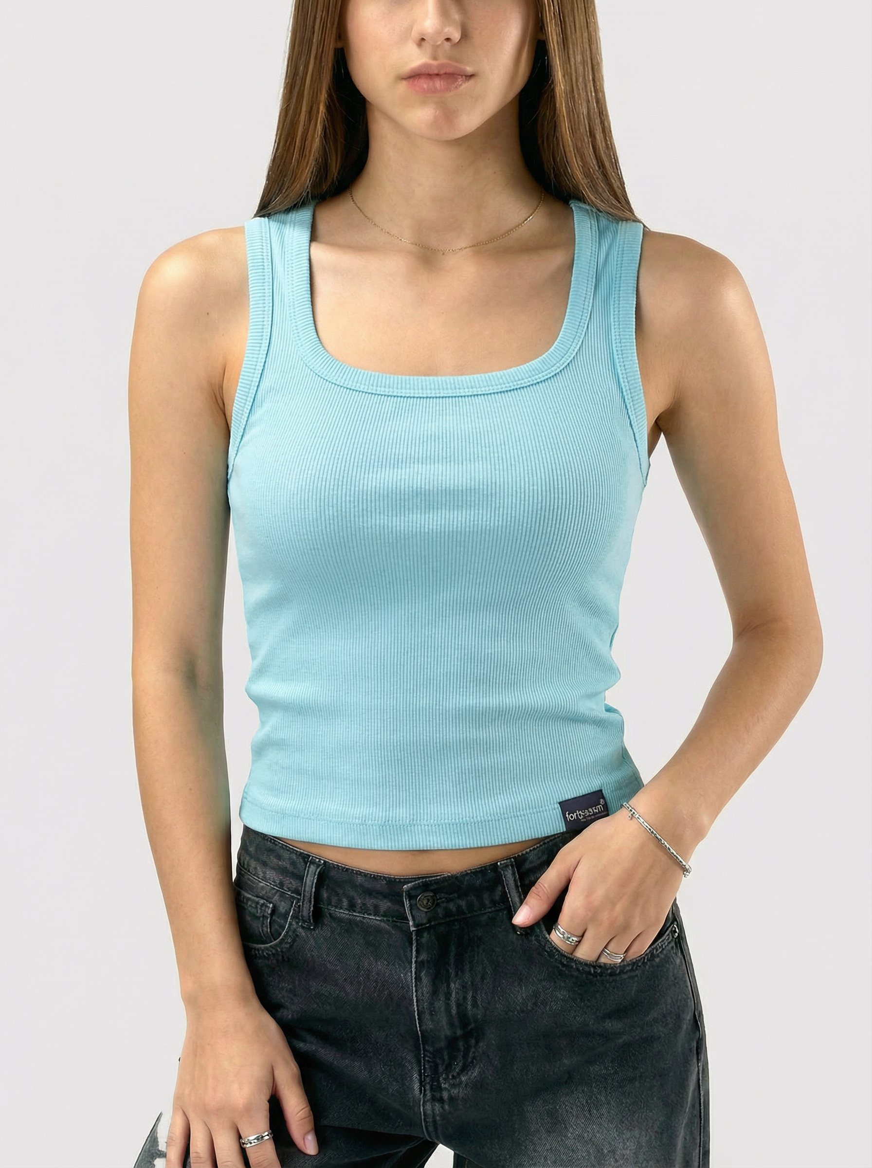 Aqua Ribbed Tank Top
