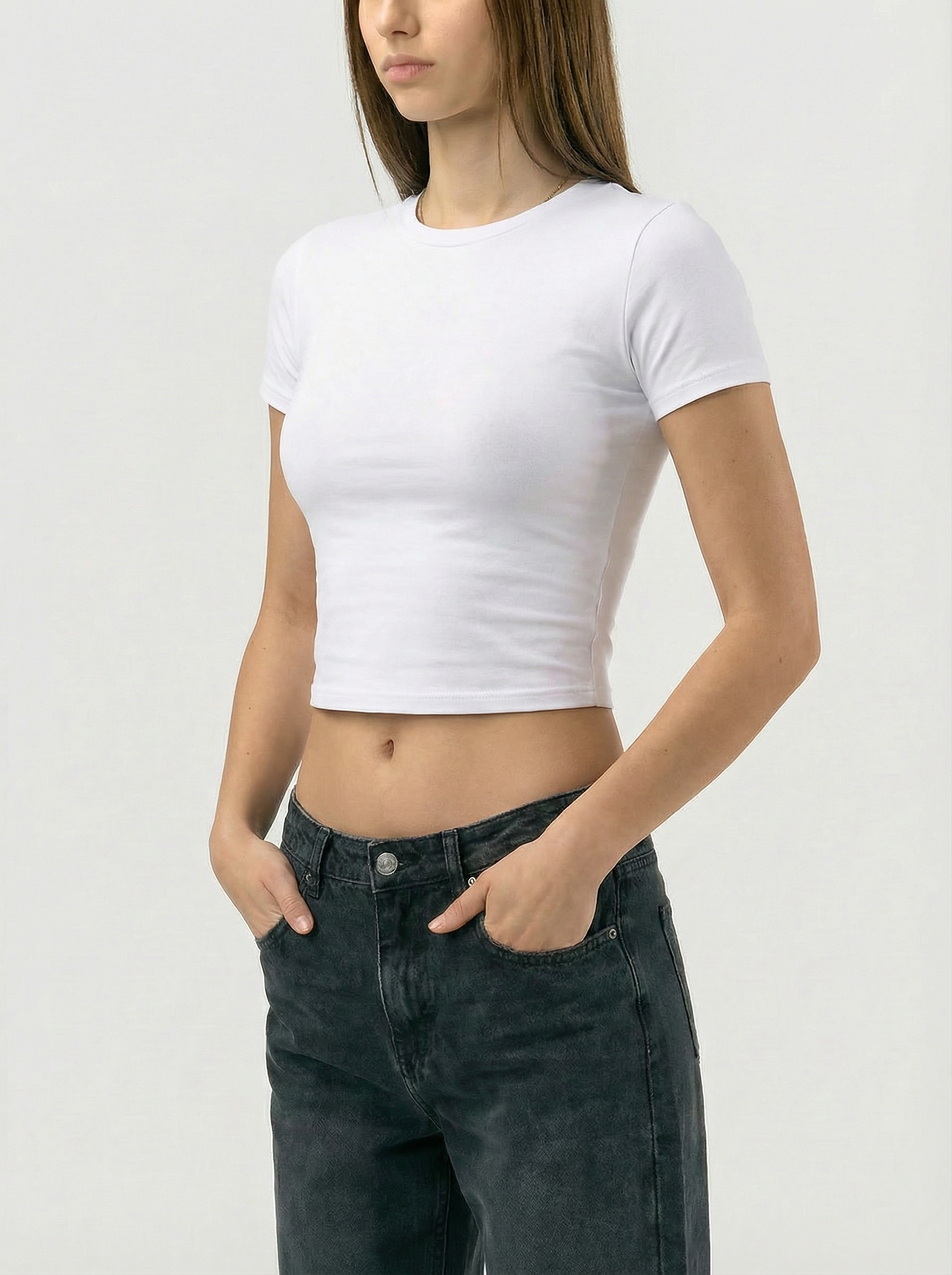 White Cropped Basic T-Shirt
