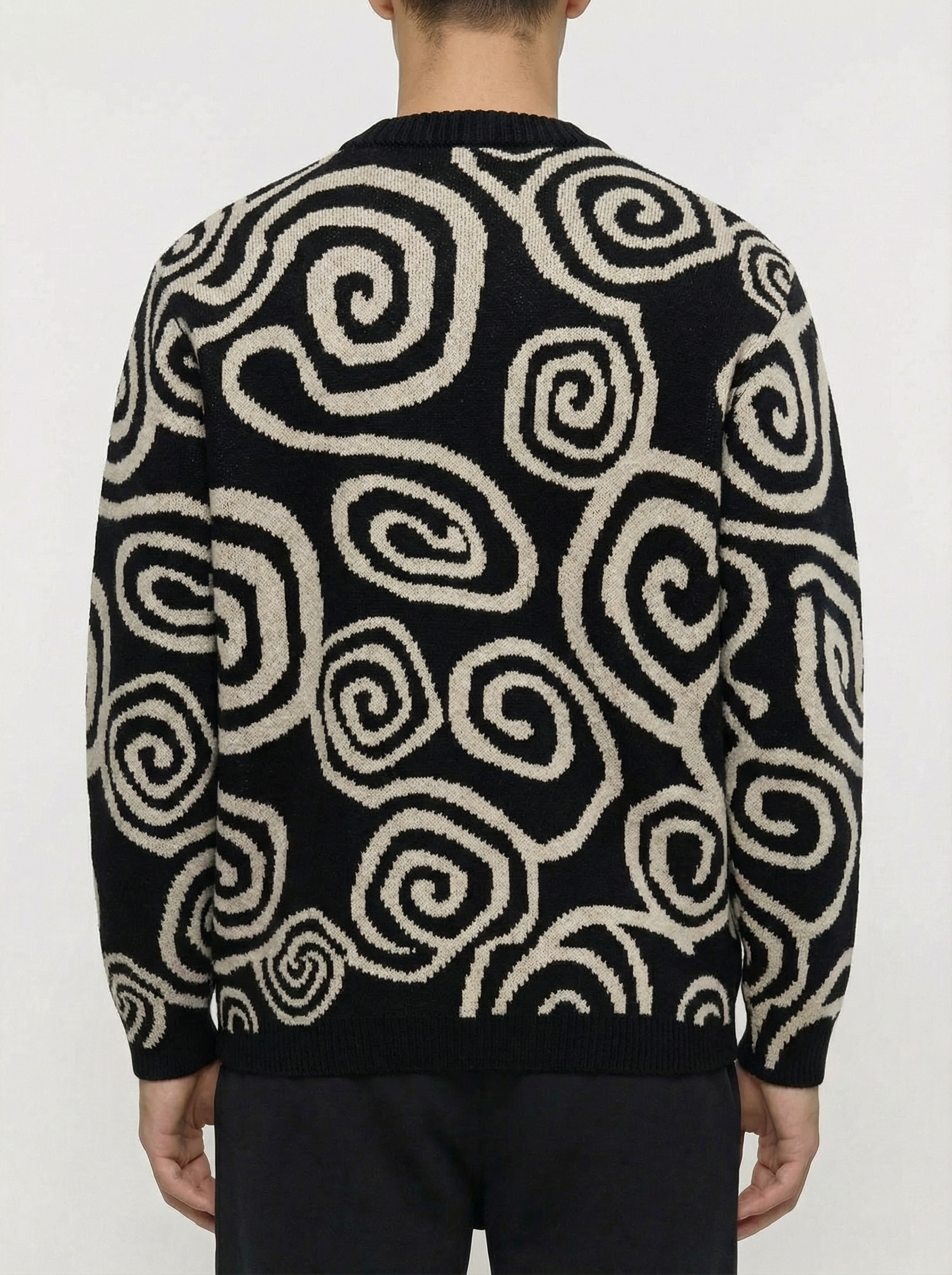 black Spiral Pattern Knit Sweater 12054