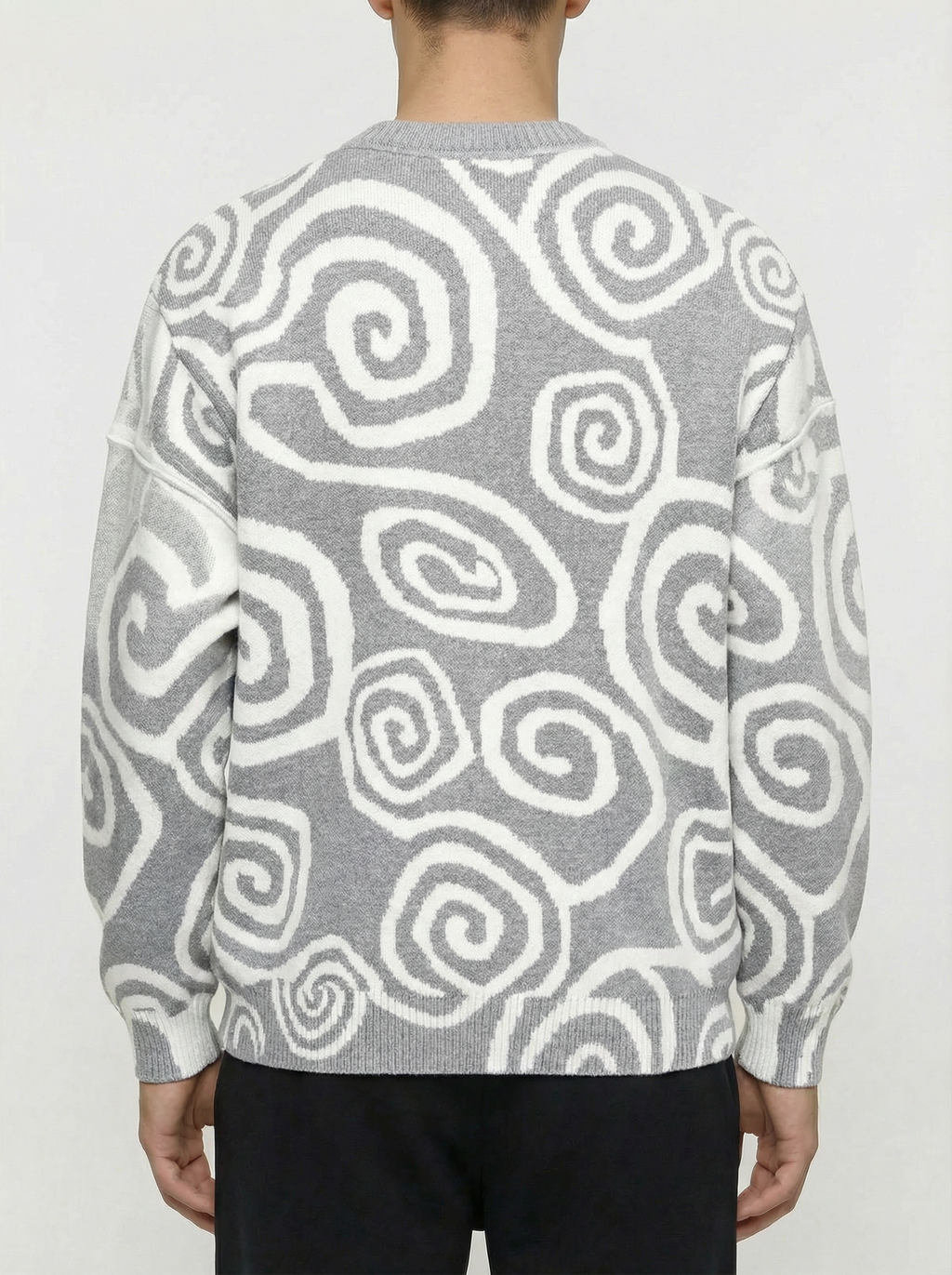Grey Spiral Pattern Knit Sweater 12054