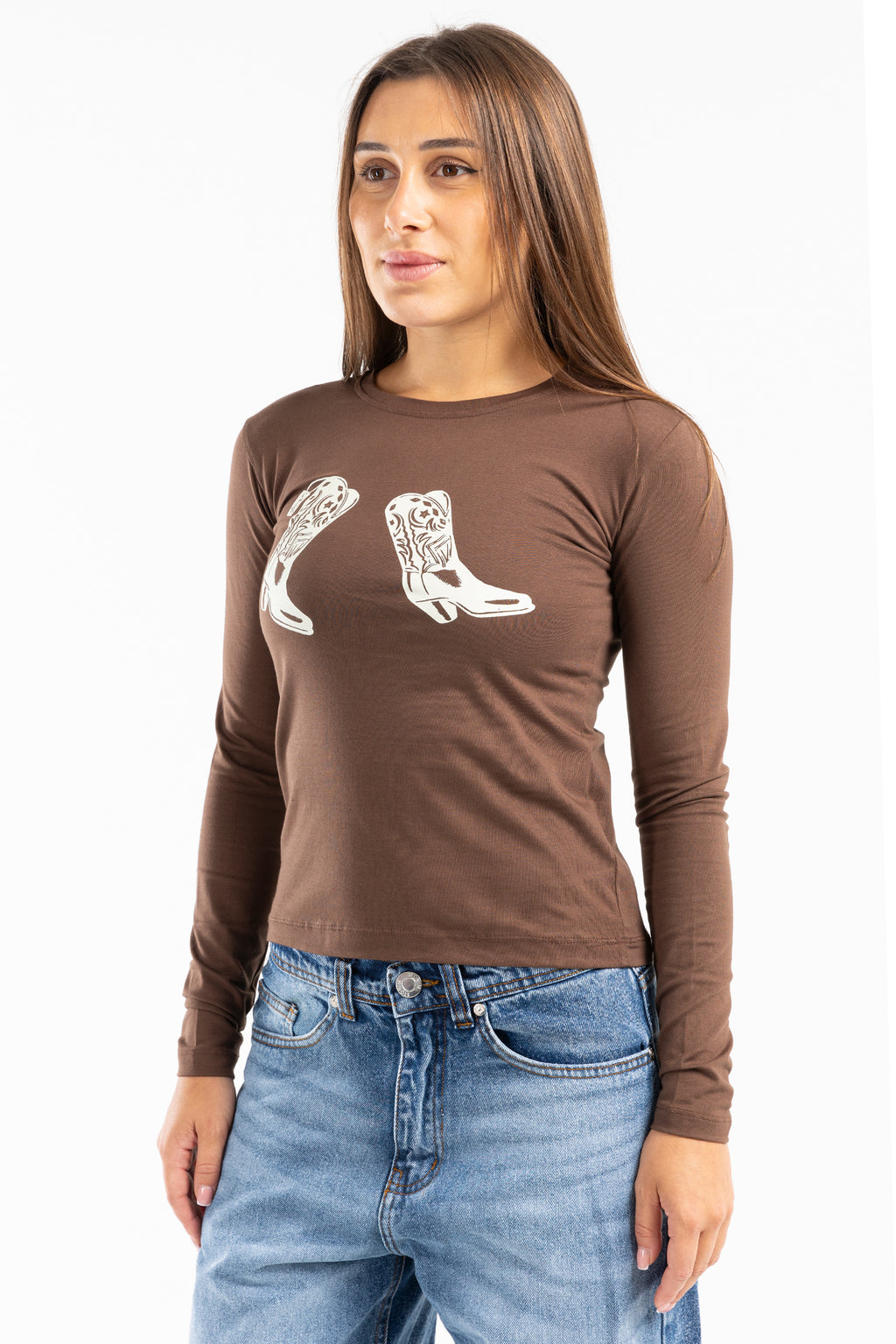 cow girl long sleeve baby tee - 10021