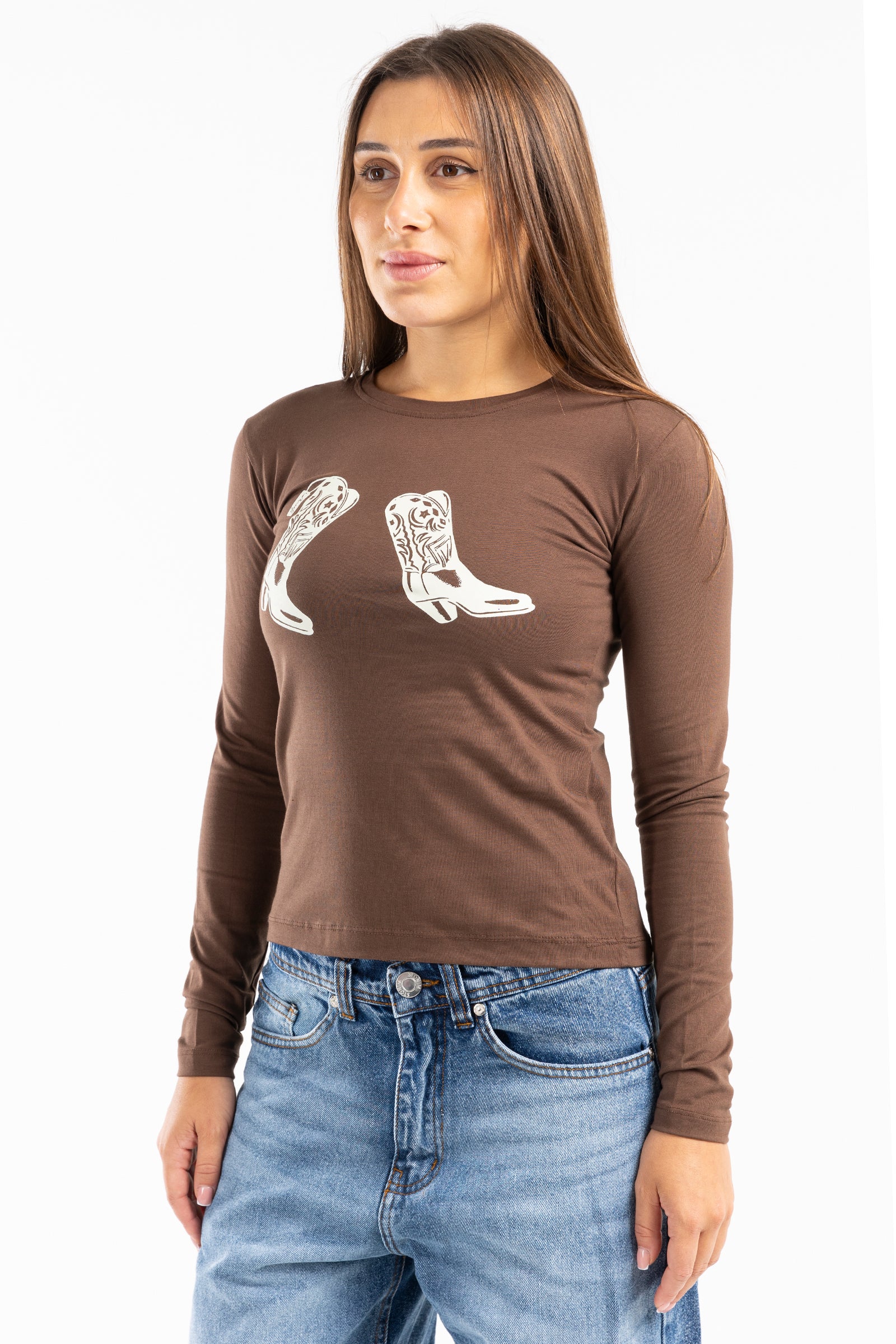 cow girl long sleeve baby tee - 10021
